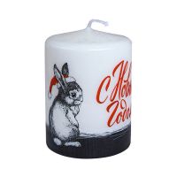 Свеча-пенек d60хh60 мм, диз. "Символ года.Кролик", разноцв., 1 шт/упак 9 шт/кор РОССИЯ 0095