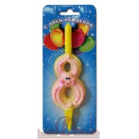 Свеча для торта диз. "Осьминог.Цифра 8", разноцв., 1 шт/упак 30 шт/кор РОССИЯ 3050