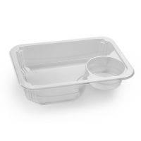 Контейнер под запайку 695[620+75] мл, 2-секц. 187х137х45 мм, прозр., ПП, 50 шт/упак "ПолиЭр" 400 шт/кор РОССИЯ К-187*137*45С прозр. (соусник в углу)