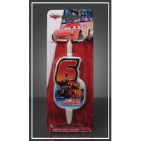 Свеча для торта h45 мм, диз. "Disney Тачки. Цифра 6", разноцв., 1 шт/упак 15 шт/кор РОССИЯ 1183