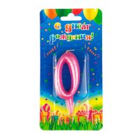 Свеча для торта 80х40 мм, диз. "Овал. Цифра 0", роз., 1 шт/упак 30 шт/кор РОССИЯ 1428