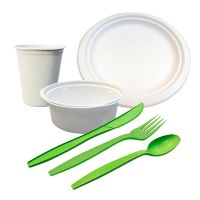 Набор одноразовой посуды "Эко" [50 стак. 260 мл, сах.тростник+50 тар. 350 мл, сах.тростник+50 тар.d225 мм, сах.тростник+50 ст.лож+50 вил.+50 нож.] 1 упак/кор РОССИЯ