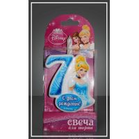 Свеча для торта h68 мм, диз. "Disney Принцесса. Цифра 7", разноцв., 1 шт/упак 20 шт/кор РОССИЯ 1172