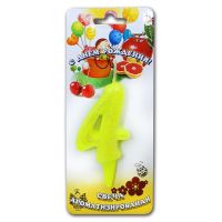 Свеча для торта h35 мм, диз. "Мармеладки. Цифра 4", желт., 1 шт/упак 30 шт/кор РОССИЯ 2994