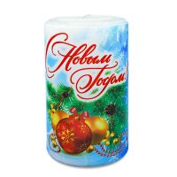 Свеча-пенек d60хh100 мм, диз. "Новогодняя", разноцв., 1 шт/упак 9 шт/кор РОССИЯ 0613