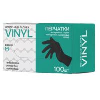 Перчатки виниловые, р-р M, неопудрен., черн., 50 пар/упак 10 упак/кор КИТАЙ V003BK