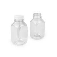 Бутылка ПЭТ 300 мл, квадр., прозр., горло d38 мм, черн. крышка в компл., 250 шт/кор РОССИЯ 0,30 BRC кв. черн