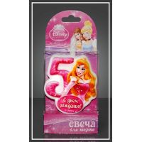 Свеча для торта h68 мм, диз. "Disney Принцесса. Цифра 5", разноцв., 1 шт/упак 20 шт/кор РОССИЯ 1169