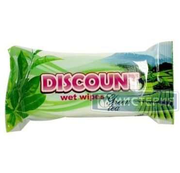 Салфетки влажные, Зеленый чай, флоупак,15 шт "Discount" 1 шт/упак 152 упак/кор РОССИЯ 14060192/14060121