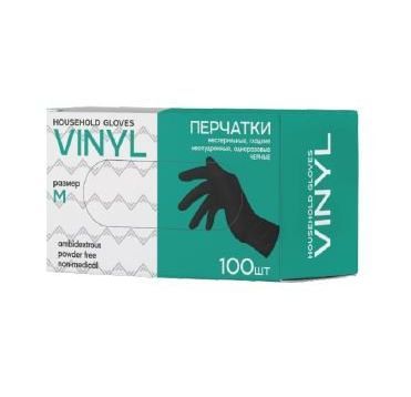 Перчатки виниловые, р-р M, неопудрен., черн., 50 пар/упак 10 упак/кор КИТАЙ V003BK