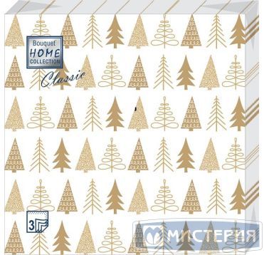 Салфетки 330х330 мм 3-сл., диз. "Золотые елочки", разноцв., бум., 20 шт/упак "Bouquet" 12 упак/кор РОССИЯ 57514