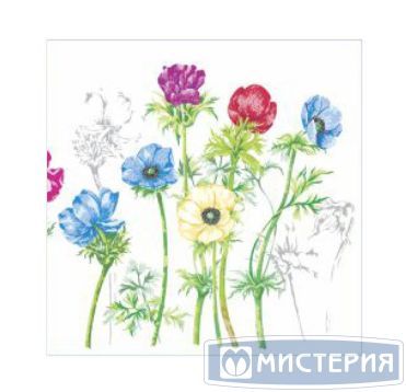 Салфетки 330х330 мм 3-сл., диз. "Анемоны", разноцв., бум., 20 шт/упак "Bouquet" 12 упак/кор РОССИЯ 37359