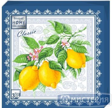 Салфетки 330х330 мм 3-сл., диз. "Лимон", разноцв., бум., 20 шт/упак "Bouquet" 12 упак/кор РОССИЯ 42320