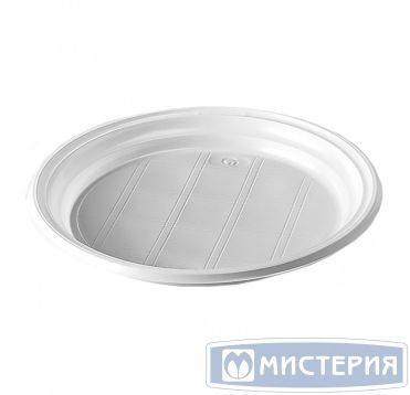 Тарелка одноразовая мелкая d205 мм, бел., ПС, 100 шт/упак "ПолиЭр" 1 800 шт/кор РОССИЯ -