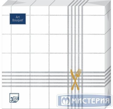 Салфетки 330х330 мм 3-сл., диз. "Столовая скатерть 3", бело-сер., бум., 20 шт/упак "Bouquet" 12 упак/кор РОССИЯ 57283
