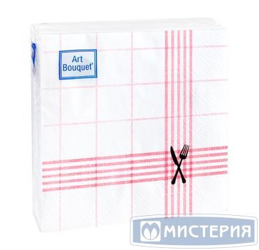 Салфетки 200х200 мм 2-сл., диз. "Скатерть бордовая", бело-красн., бум., 30 шт/упак "Bouquet" 26 упак/кор РОССИЯ 57620