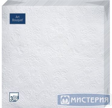 Салфетки 330х330 мм 3-сл., диз. "Белый Барокко", бел., бум., 16 шт/упак "Bouquet" 12 упак/кор РОССИЯ 57137