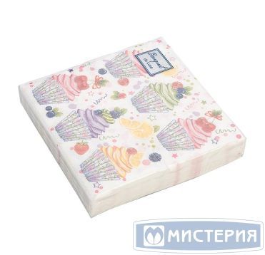 Салфетки 240х240 мм 3-сл., диз. "Сладкие пирожные", разноцв., бум., 25 шт/упак "Bouquet" 15 упак/кор РОССИЯ 37100