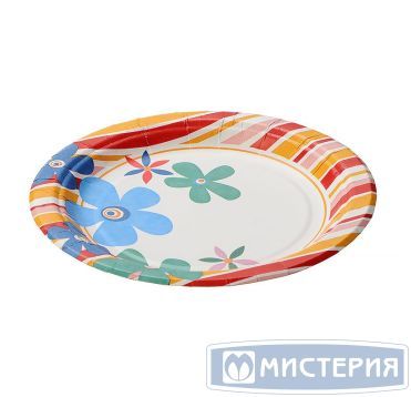 Тарелка одноразовая мелкая d180 мм, диз. "PopArt", карт. лам., 6 шт/упак "Buffet Party" 150 шт/кор РОССИЯ