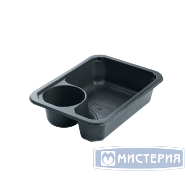 Контейнер под запайку 635[600+35] мл, 2-секц. 187х137х45 мм, с соусником, черн., ПП, 80 шт/упак "Upax-Unity" 480 шт/кор РОССИЯ 187_137_45 мм черн. соус в углу