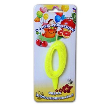 Свеча для торта h35 мм, диз. "Мармеладки. Цифра 0", желт., 1 шт/упак 30 шт/кор РОССИЯ 2990