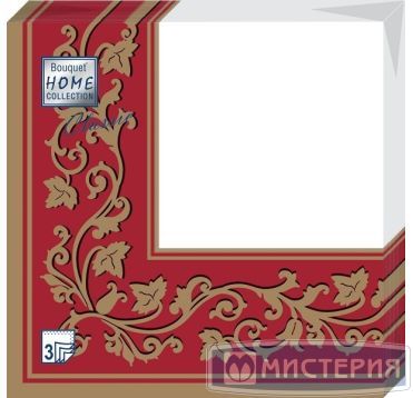 Салфетки 330х330 мм 3-сл., диз. "Золотые узоры на бордовом", разноцв., бум., 20 шт/упак "Bouquet" 12 упак/кор РОССИЯ 57411