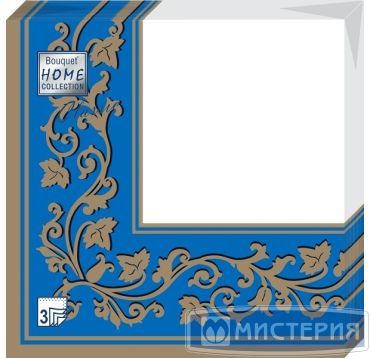 Салфетки 330х330 мм 3-сл., диз. "Золотые узоры на синем", разноцв., бум., 20 шт/упак "Bouquet" 12 упак/кор РОССИЯ 57413