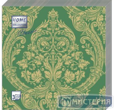 Салфетки 330х330 мм 3-сл., диз. "Royal.Золото на зеленом", зелено-золот., бум., 20 шт/упак "Bouquet" 12 упак/кор РОССИЯ 37015