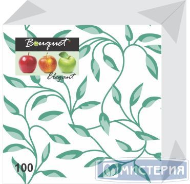 Салфетки 240х240 мм 1-сл., диз. "Узоры зеленые", разноцв., бум., 100 шт/упак "Bouquet" 16 упак/кор РОССИЯ 57370