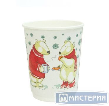 Стакан бумажный 250 мл 2 сл., d80 мм, диз. "Белые мишки", карт., 20 шт/упак 500 шт/кор РОССИЯ 220039