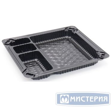 Контейнер для суши 4-секц. 190х160х35 мм, без крышки, черн., ПЭТ, 225 шт/кор 225 шт/упак РОССИЯ ИП-409Д
