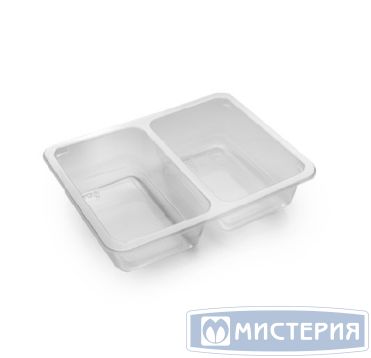 Контейнер под запайку 800[400+400] мл, 2-секц. 190х144х45 мм, прозр., ПП, 50 шт/упак "ПолиЭр" 300 шт/кор РОССИЯ К-190х144х45Г-2/50 прозр