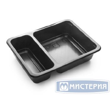 Контейнер под запайку 800[555+245] мл, 2-секц. 190х144х45 мм, черн., ПП, 50 шт/упак "ПолиЭр" 300 шт/кор РОССИЯ К-190х144х45Г-2/30 черн.