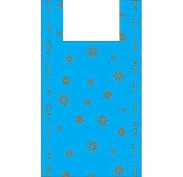 Пакет "Майка" [320+160]х600 мм 15 мкм, диз. "Звезды", син., ПНД, 100 шт/упак 15 упак/кор РОССИЯ