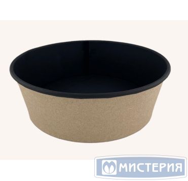 Контейнер 750 мл, d150хh60 мм, без окна, без крышки, крафт-черн., карт., 45 шт/упак "OSQ" Round Bowl 750 Black Wood 270 шт/кор РОССИЯ OSQRound Bowl 750 (BW) (270)