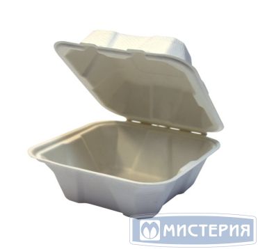 Коробка для бургера [бургербокс] 154х152х88 мм, бел., сах.тростник, 50 шт/упак "GREEN MYSTERY" 400 шт/кор КИТАЙ TM-B101