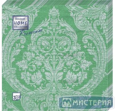 Салфетки 400х400 мм 3-сл., диз. "Royal.Серебро на зеленом", зелено-сереб., бум., 20 шт/упак "Bouquet" 12 упак/кор РОССИЯ 37255