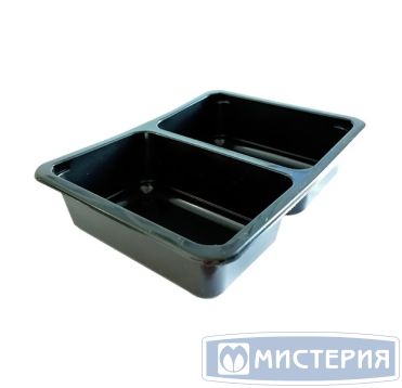 Контейнер под запайку 800[400+400] мл, 2-секц. 190х144х45 мм, черн., ПП, 50 шт/упак "ПолиЭр" 300 шт/кор РОССИЯ К-190х144х45Г-2/50 черн