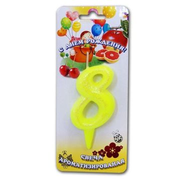 Свеча для торта h35 мм, диз. "Мармеладки. Цифра 8", желт., 1 шт/упак 30 шт/кор РОССИЯ 2998