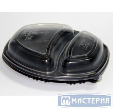 Контейнер 800[350+450] мл 2-секц., овал 257х202х37 мм, без крышки, черн., ПП, 30 шт/упак "ПолиЭр" 300 шт/кор РОССИЯ К-257-2 черн