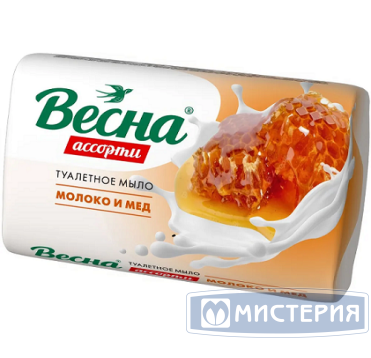 Мыло туалетное "Весна" Молоко и Мед, 90 г, 6 шт/упак 12 упак/кор РОССИЯ 6092