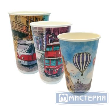 Стакан бумажный 400 мл для холодных и горячих напитков, двухслойный, с рисунком Big Citi Life, картон