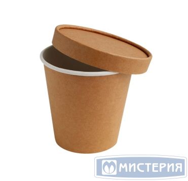 Картонный контейнер под суп, 350 мл, D - 95 мм, h - 84 мм, крафт картон, Uni